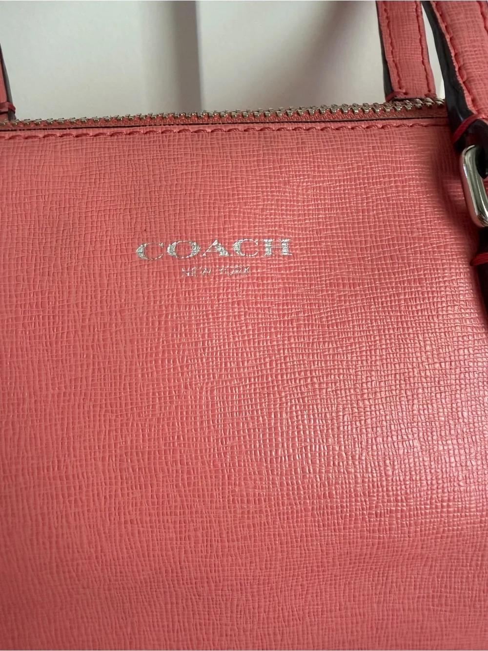 Coach Legacy Saffiano Leather Mini Satchel Coral Pink 49392 Crossbody EUC Strap